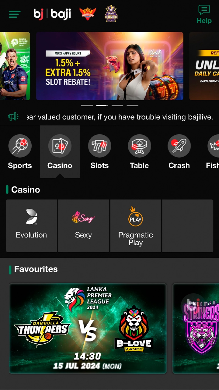 The Baji game and casino section of Bj Baji. Play Baji game now